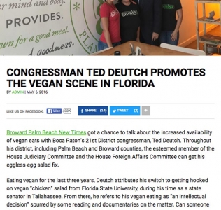 Congressman Ted Deutch promotes the vegan scene in Florida