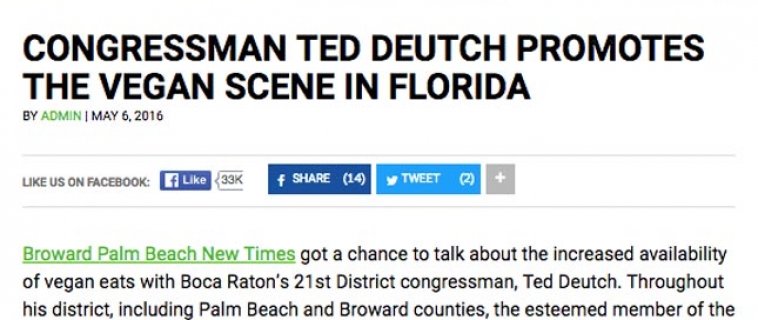 Congressman Ted Deutch promotes the vegan scene in Florida