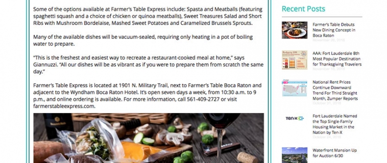 Farmer’s Table Debuts New Dining Concept in Boca Raton
