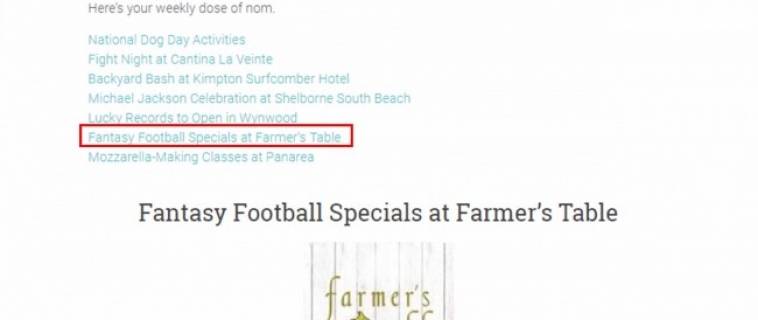Fantasy Football Specials at Farmer’s Table