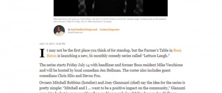 ‘Lettuce Laugh’ standup comedy series opens at the Farmer’s Table in Boca